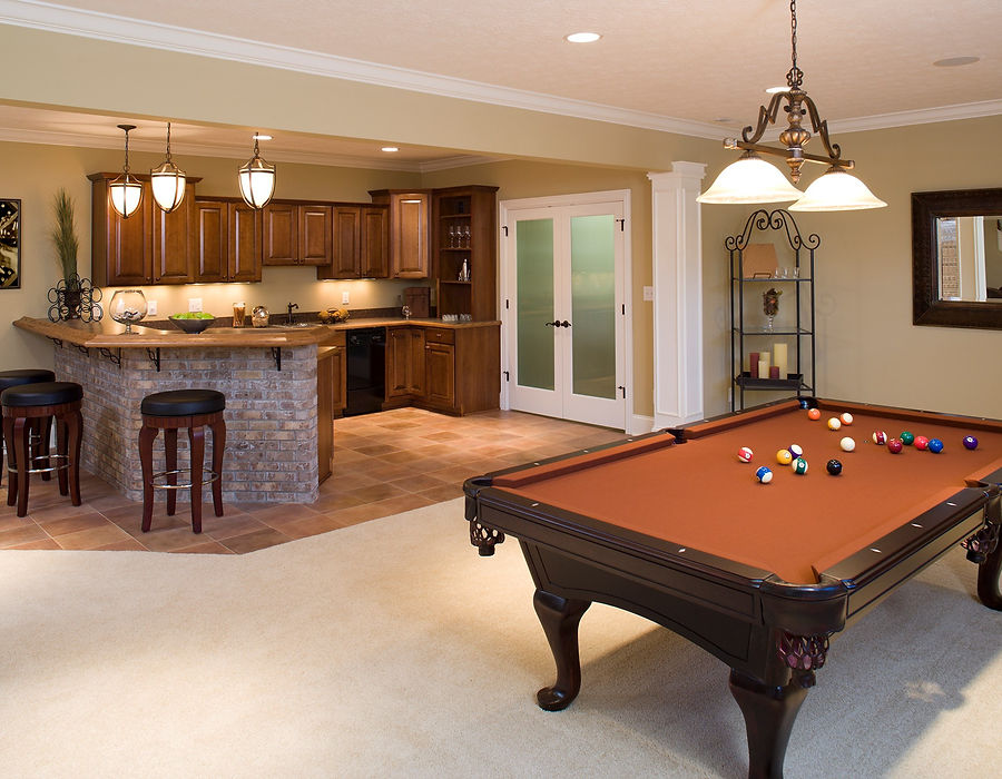 Finished basement game room with bar — Vascontractors, Fairfield County CT
