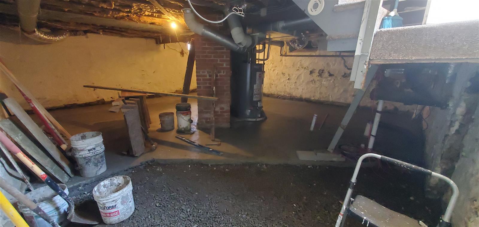Basement foundation and floor repair work after water damage in Fairfield County, CT