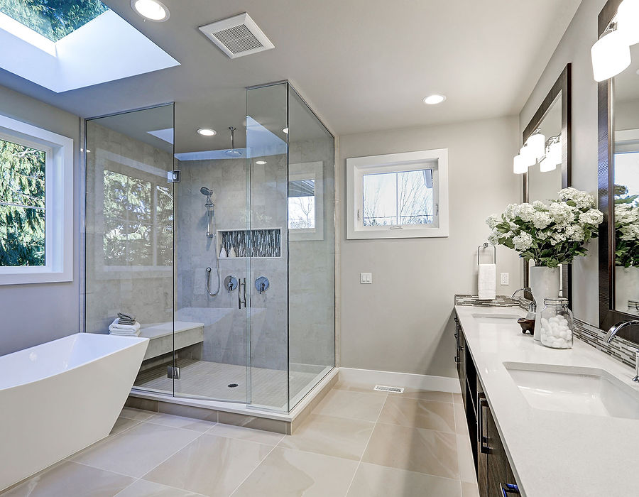 Modern bathroom remodel with glass shower — Vascontractors, Fairfield County CT
