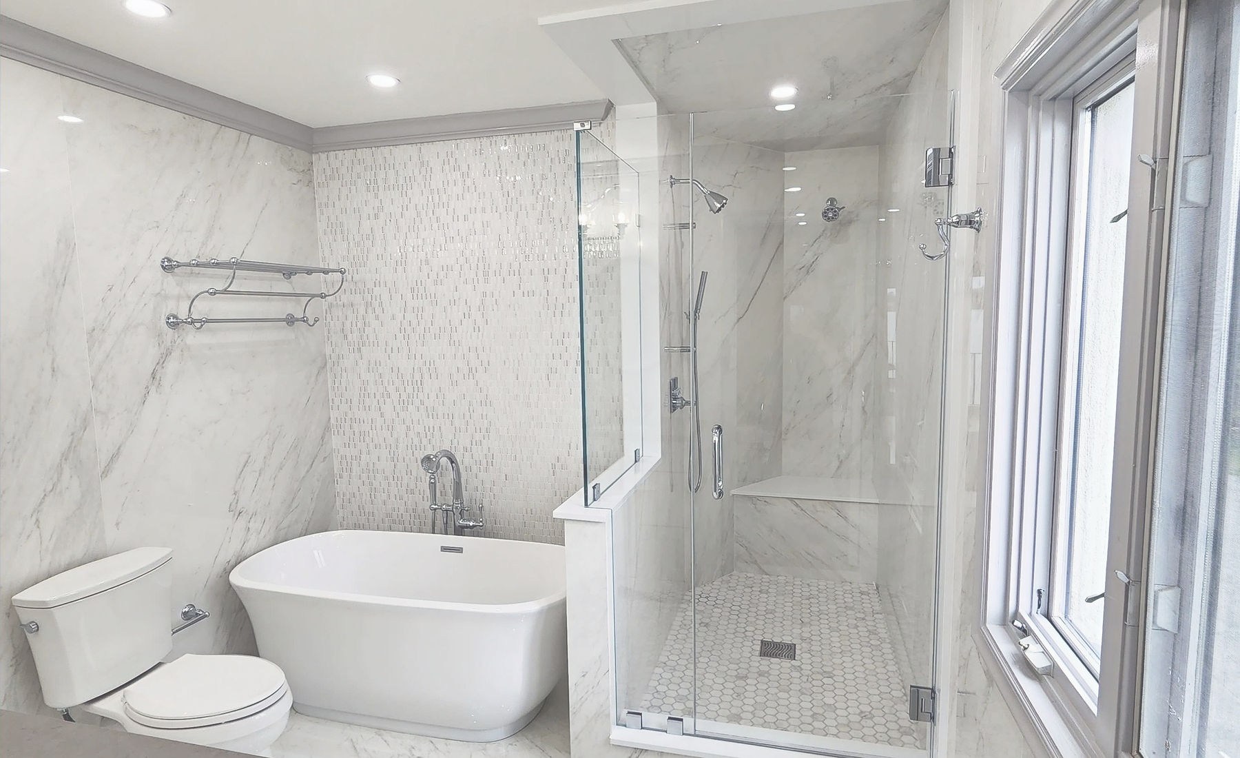 Luxury bathroom remodel with glass-enclosed shower — Vascontractors, Fairfield County CT general contractor