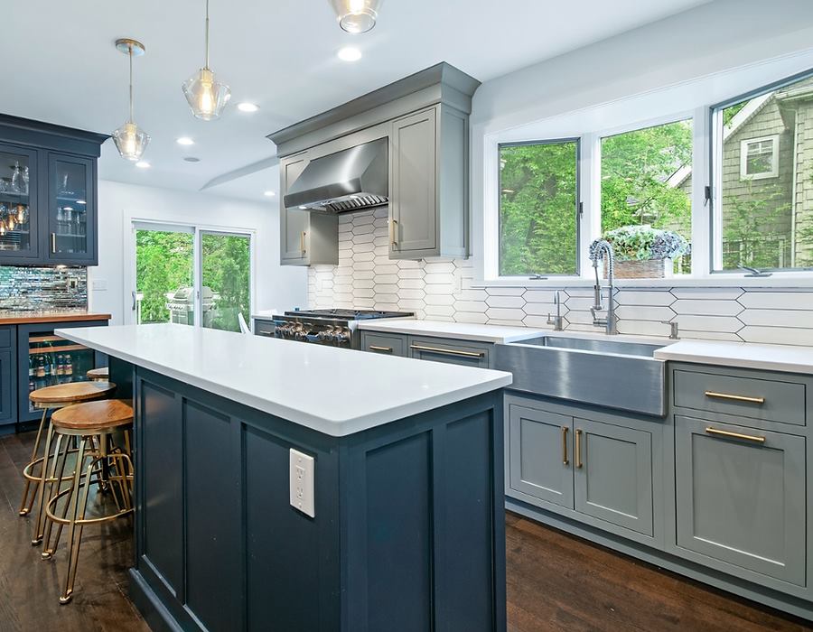 Modern kitchen remodel with navy cabinetry — Vascontractors, Fairfield County CT general contractor
