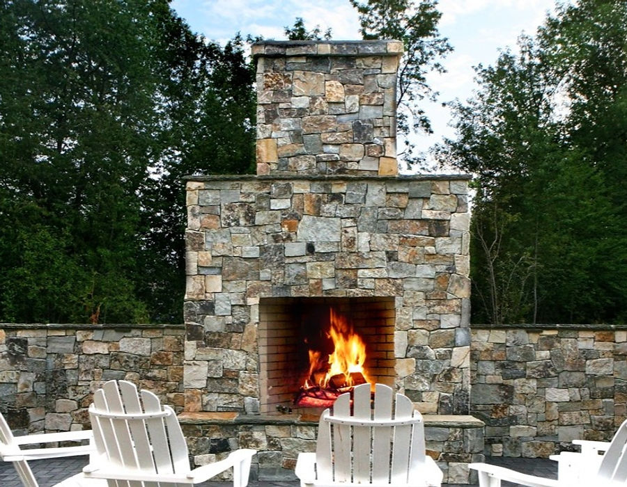 Outdoor stone fireplace and patio — Vascontractors, Fairfield County CT masonry contractor