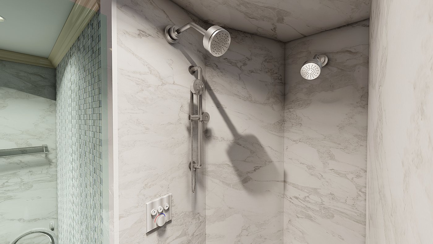 3D design rendering of the Stamford master bathroom before construction – view 6